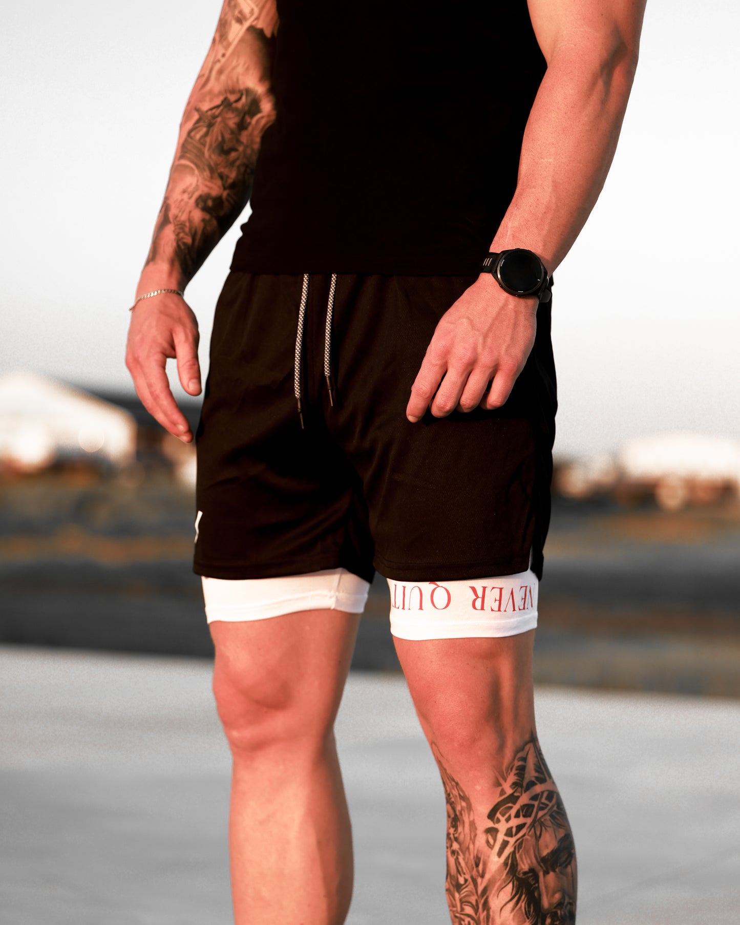 NEVER QUIT - ATHLETIC SHORTS (WHITE)